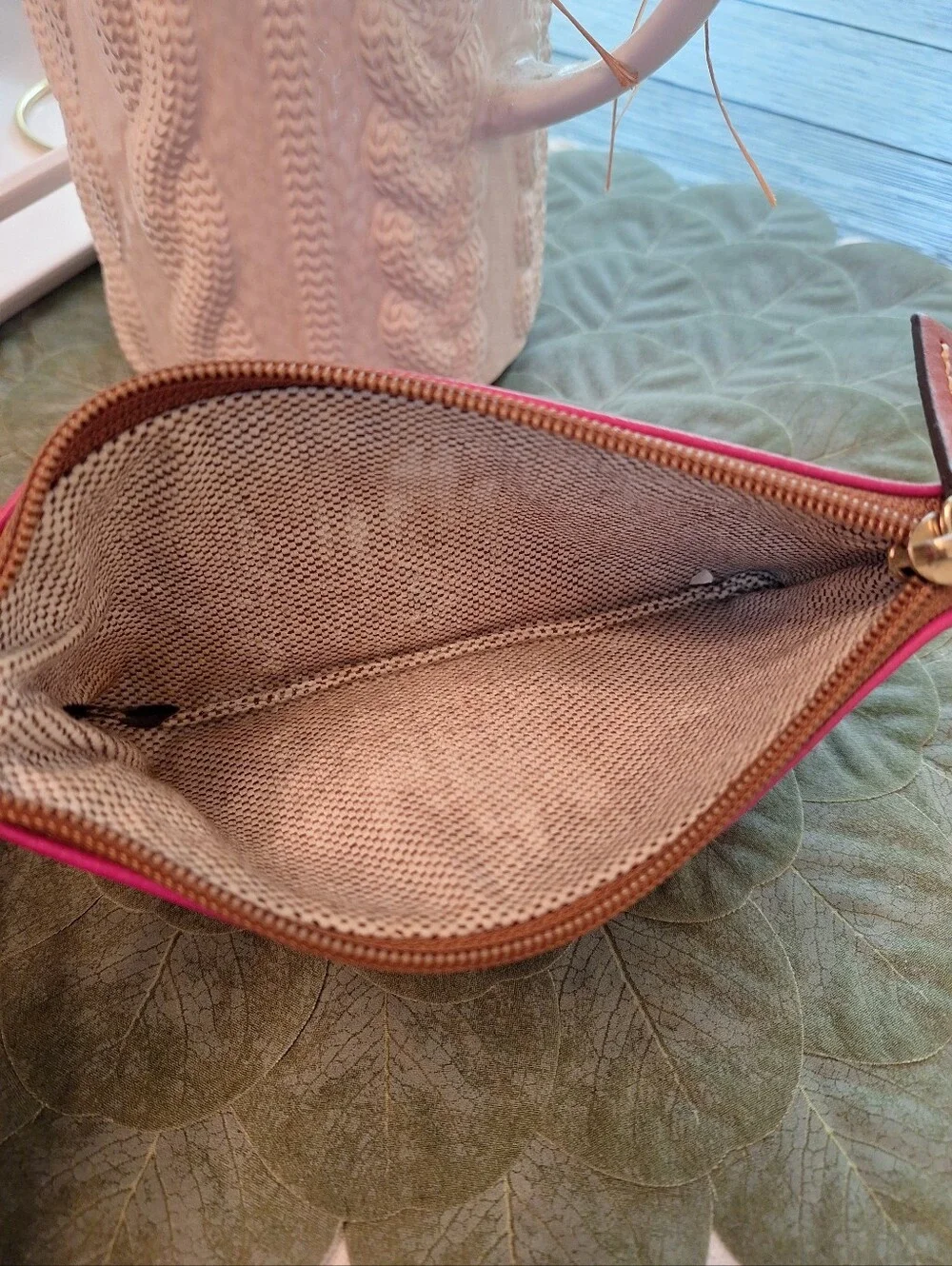 Dooney & Bourke Hot Pink Leather Satchel with Brown Trim